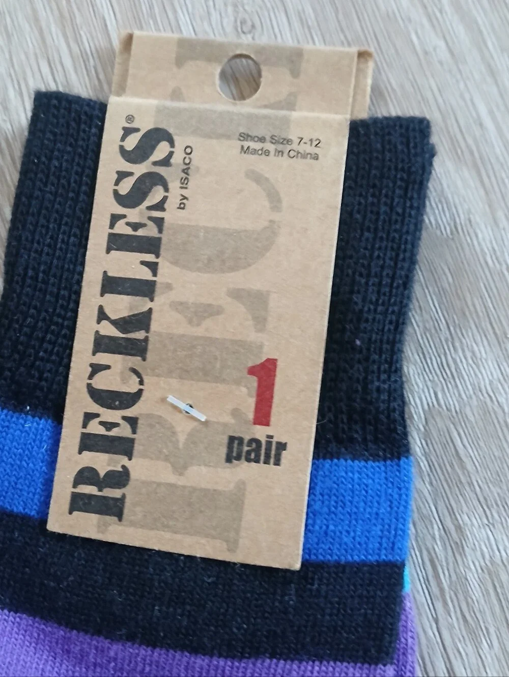 Reckless Striped Socks Black Rainbow Stripes Horizontal Knit Blend Size-7-12